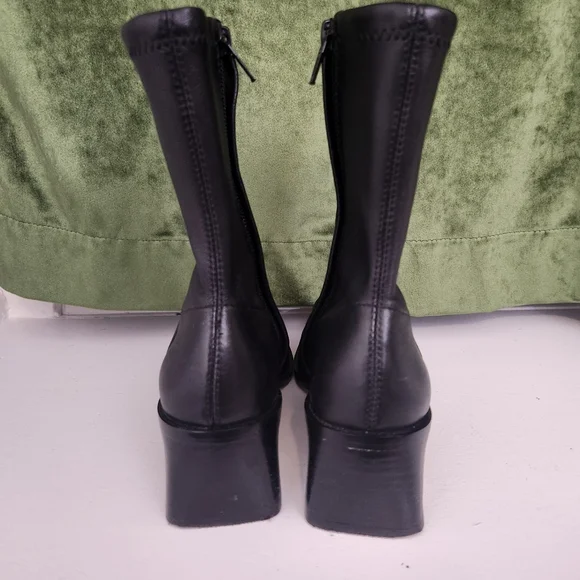 & Other Stories Black Leather Sock Heeled Ankle Boots - Picture 3 of 11